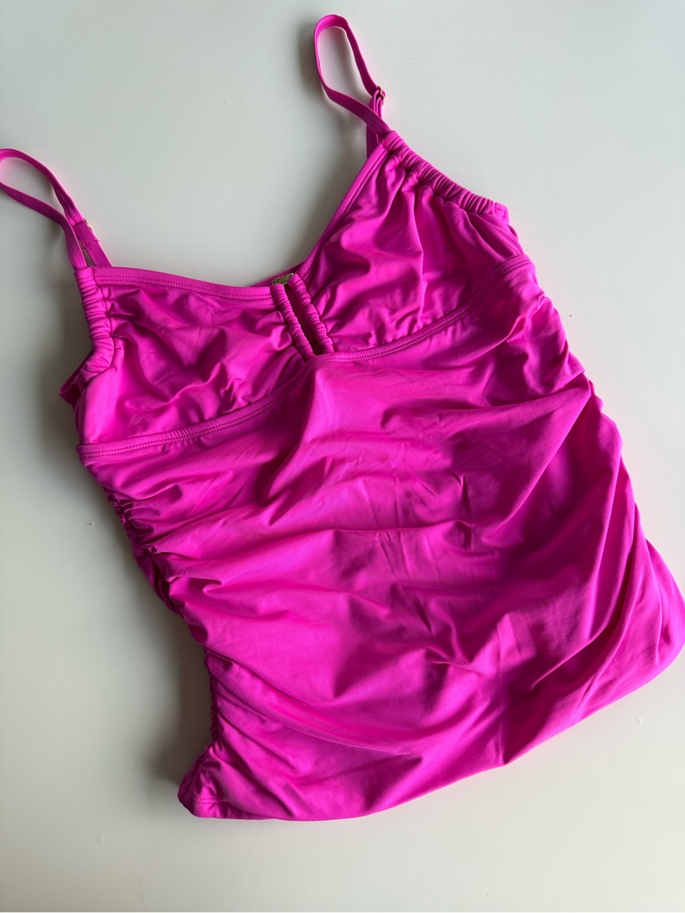 Y2K Hot Pink Ruched Tankini Swim Top Camisole Size M